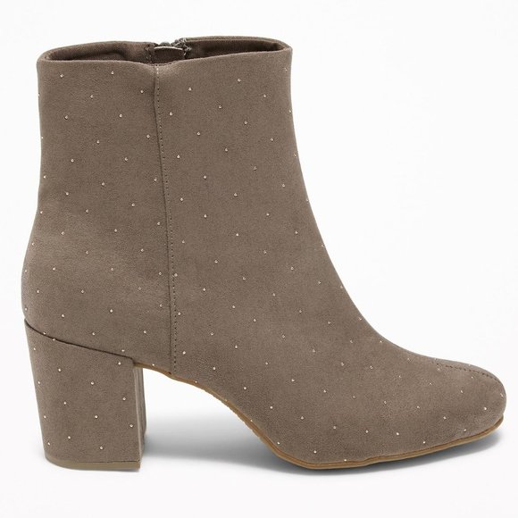 Studded Faux Suede Block Heel Boots - Picture 2 of 4